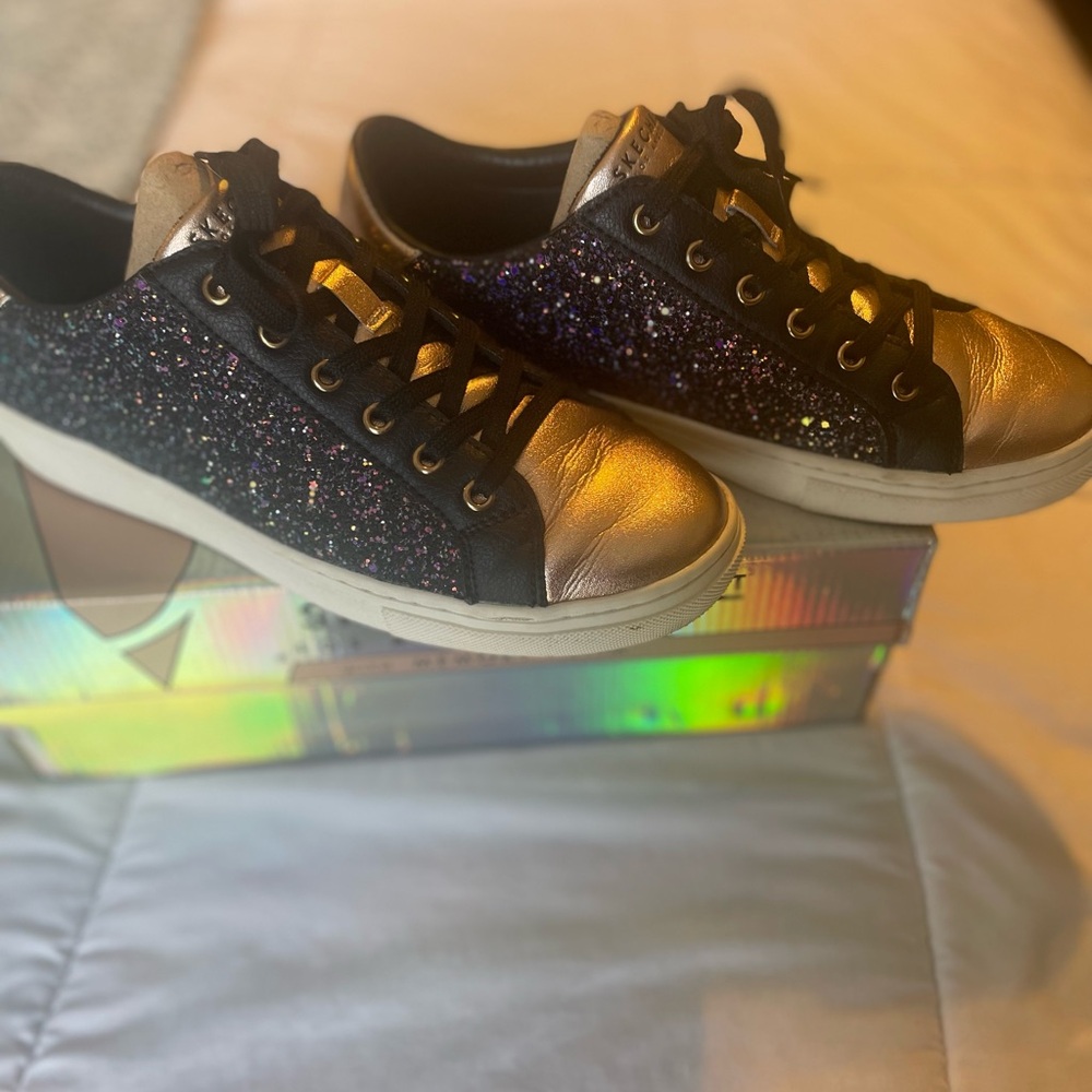 Skechers Black and Gold Glitter Athletic Shoes